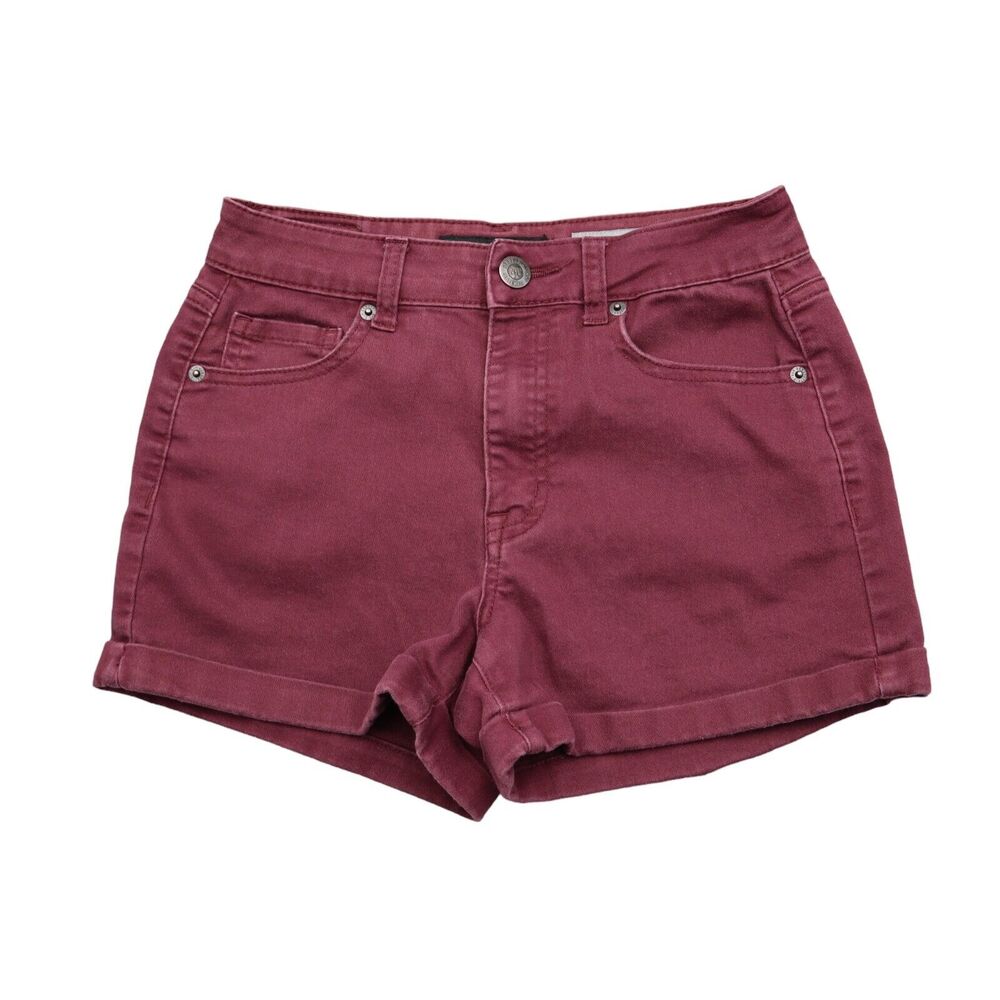 Aeropostale Shorts Womens 2 Red Plain High Waisted Midi 5 Pocket Design Chino